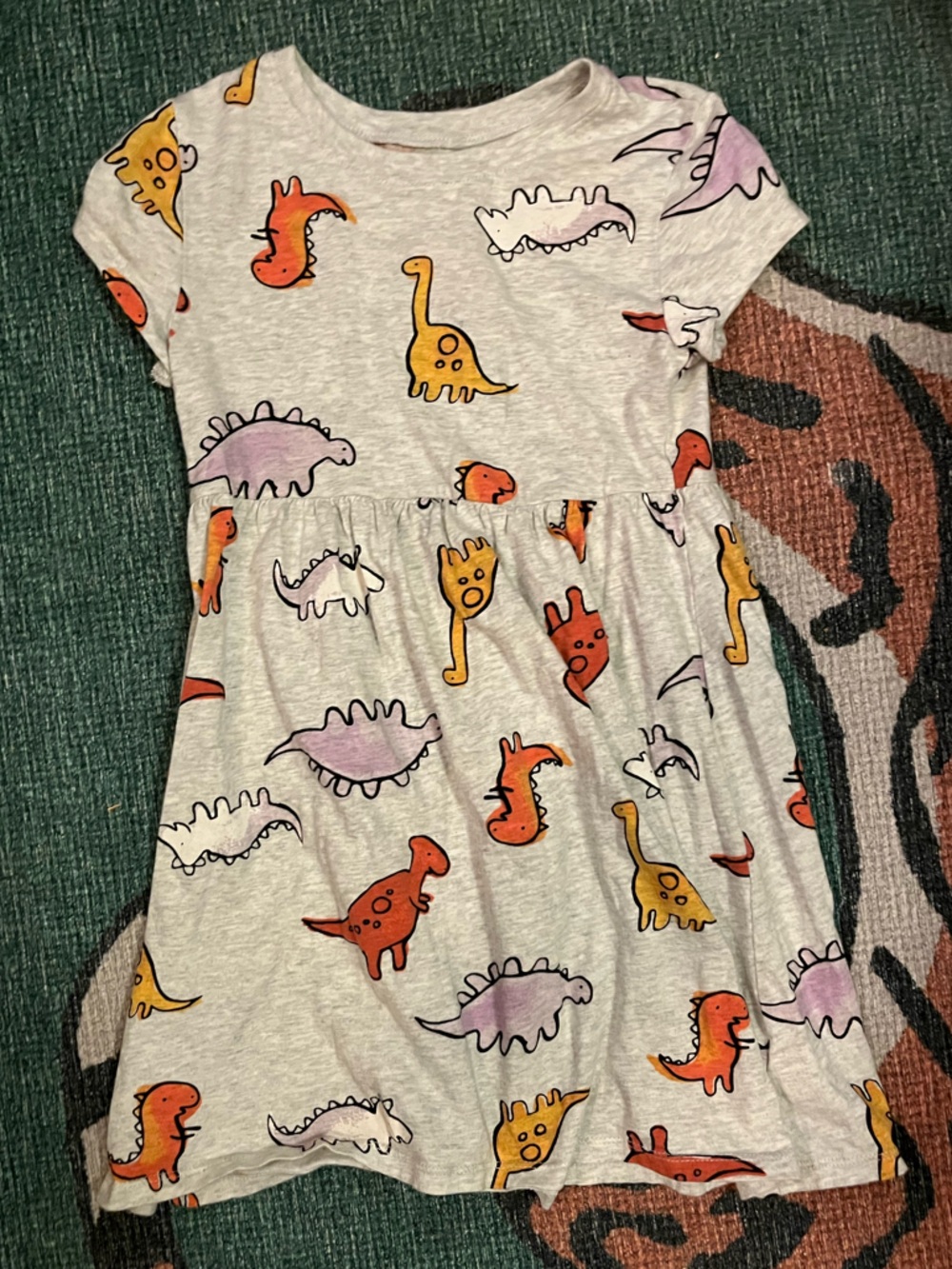 Gray Kids dress with Colorful Dinosaur Print